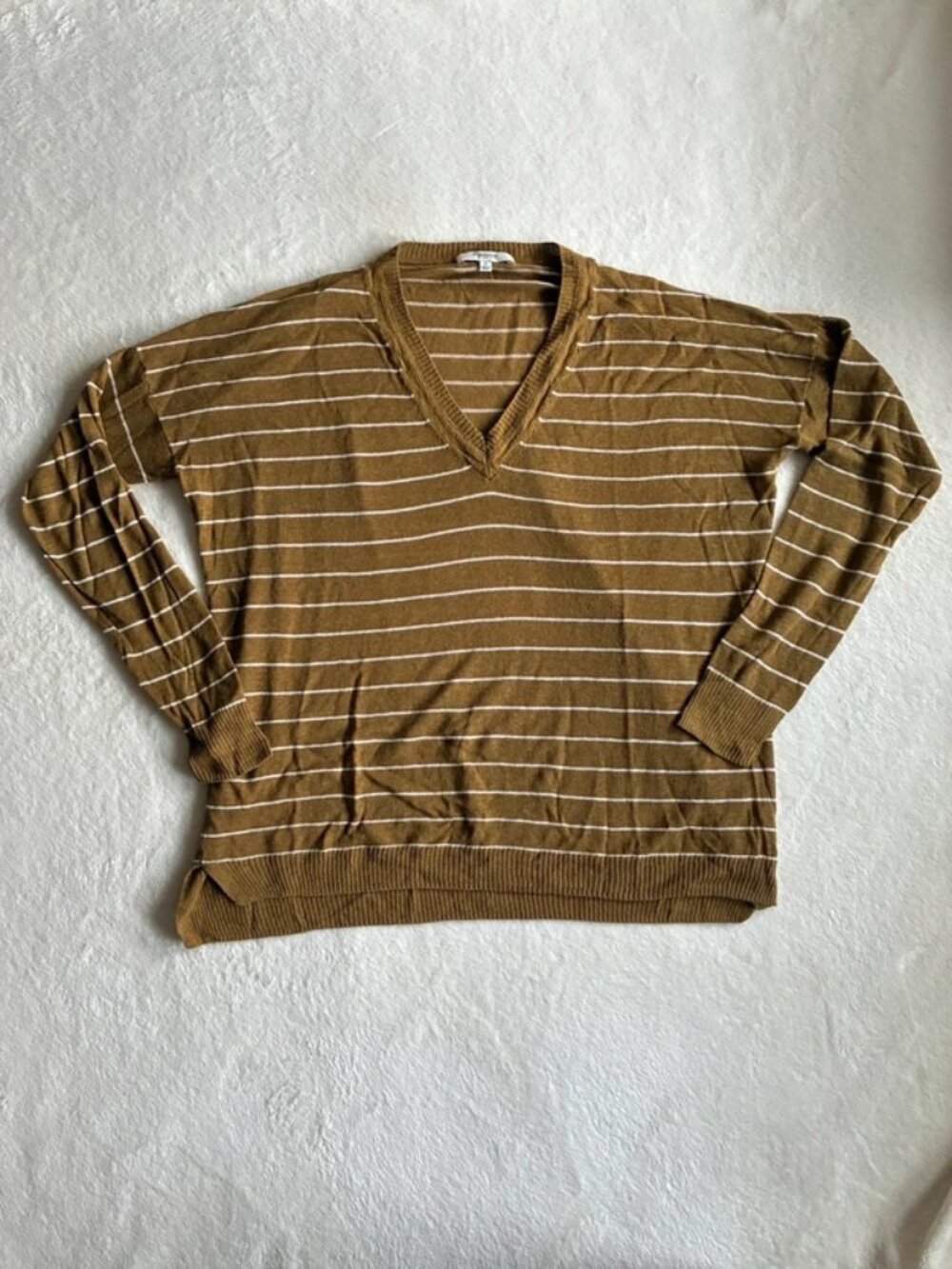 Madewell Ochre Stripe Linen Cotton Blend Lightweight Sweater Small